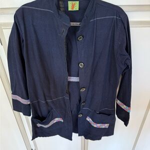 Women’s Navy Jean Jacket with Multicolor Trim